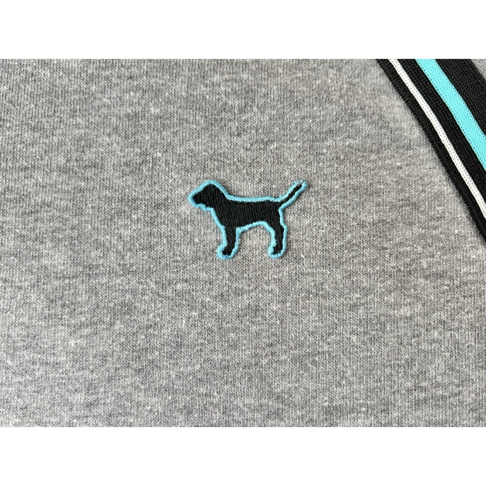 Victorias Secret PINK Gray Raglan Crewneck Sweatshirt Striped Logo Dog Size Smal - Picture 3 of 7